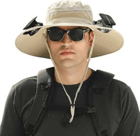 Unisex Wide Brim Solar Fan Outdoor Fishing Hat-Solar & USB Charging, Sunscreen Sun Hat With Fan, Camping Uv Protection (Color: khaki)