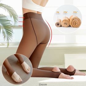 Winter Thermal Pantyhose Women Thicken Stockings Fake Translucent Pantyhose Fleece Lined Tights High Waist Elastic Wool Socks (Color: Brown-02, size: 80g no velvet)